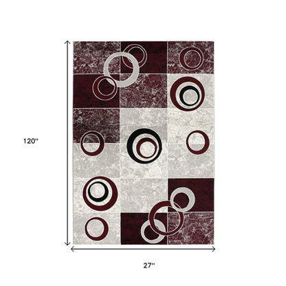 5' X 7' Red Abstract Dhurrie Area Rug