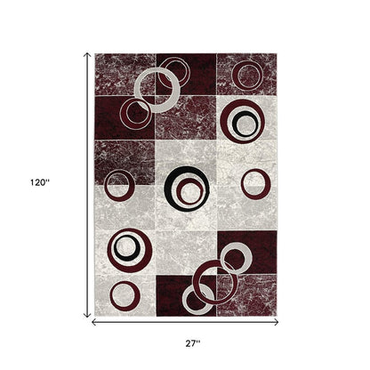 10' Red And White Abstract Runner Rug