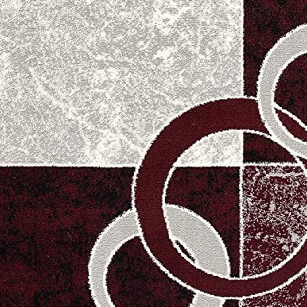 10' Red And White Abstract Runner Rug