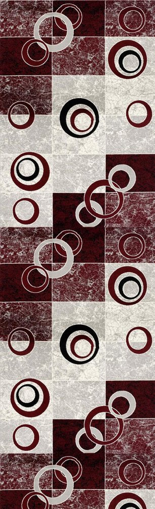 10' Red And White Abstract Runner Rug