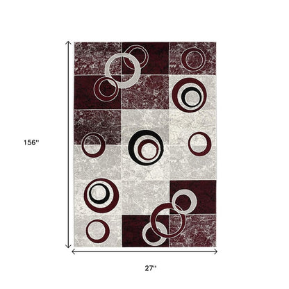10' Red And White Abstract Runner Rug