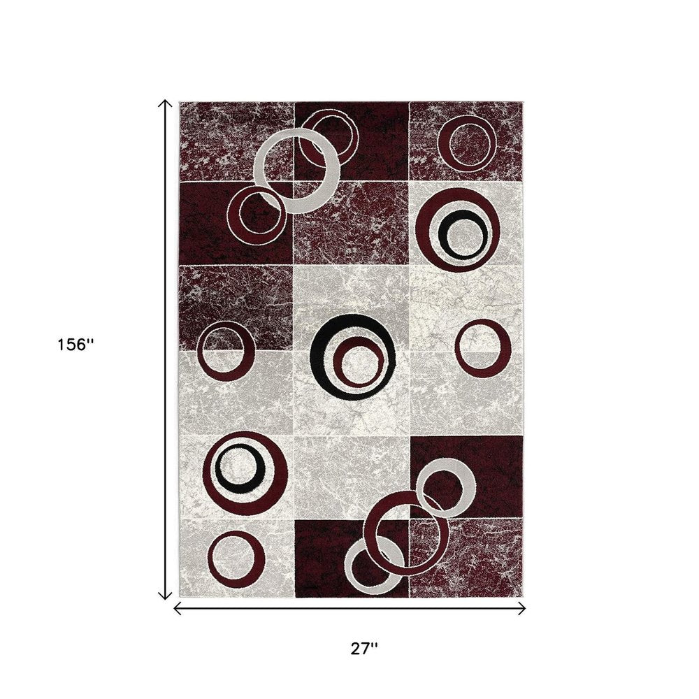 10' Red And White Abstract Runner Rug