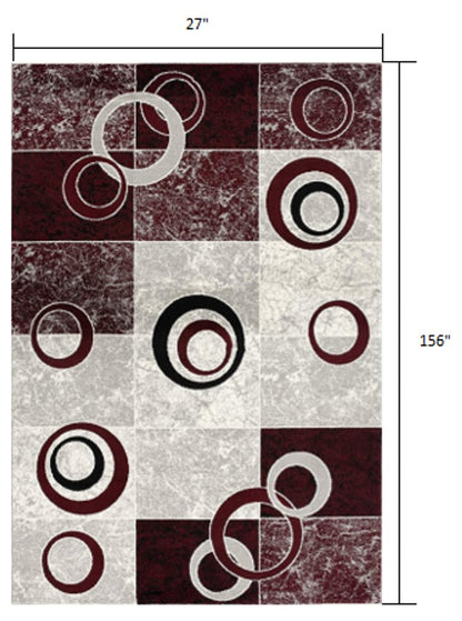 10' Red And White Abstract Runner Rug