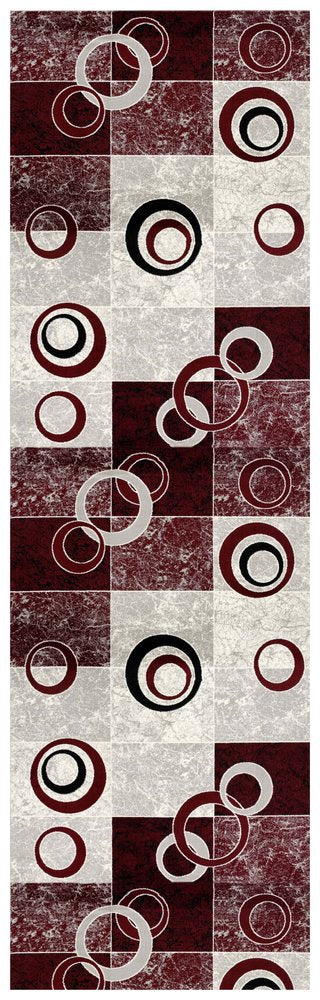 10' Red And White Abstract Runner Rug
