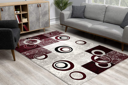 5' X 7' Red Abstract Dhurrie Area Rug