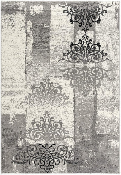 3' X 5' Gray And Ivory Damask Distressed Area Rug