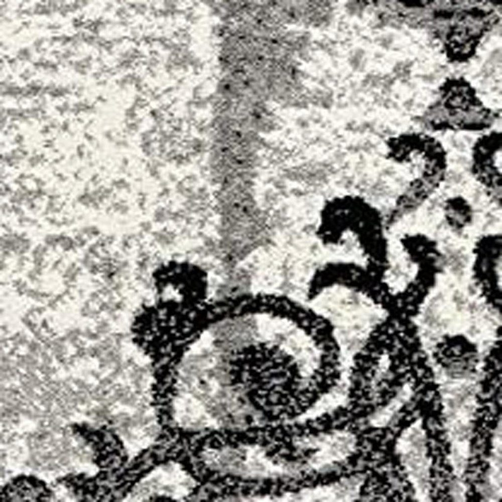 4' X 6' Gray And Ivory Damask Distressed Area Rug
