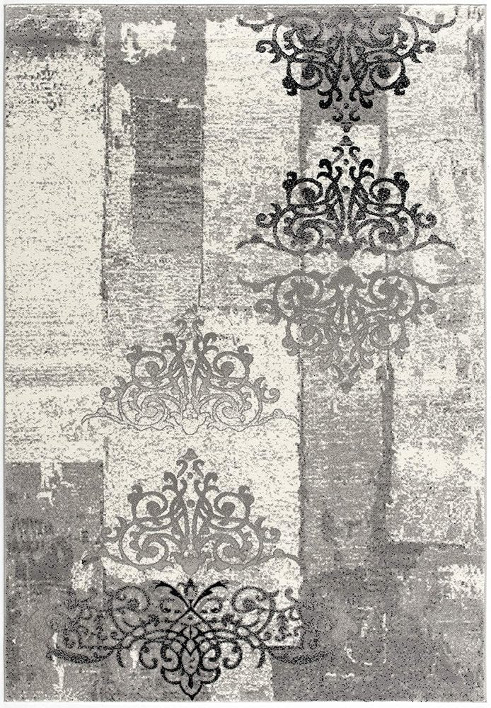 3' X 5' Gray And Ivory Damask Distressed Area Rug