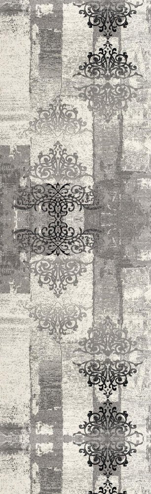 4' X 6' Gray And Ivory Damask Distressed Area Rug