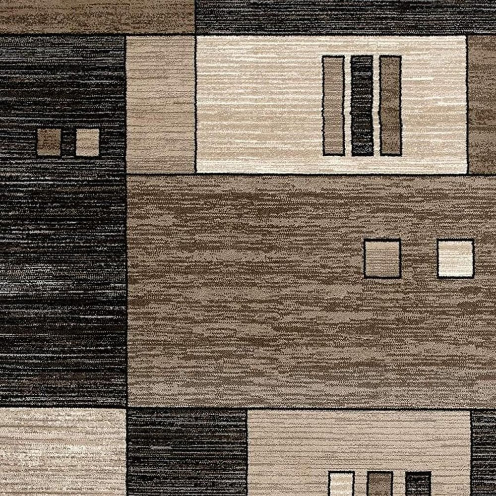 10' Beige Abstract Power Loom Runner Rug