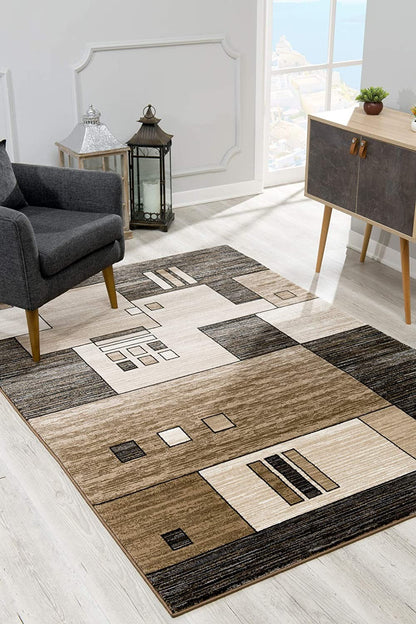 10' Beige Abstract Power Loom Runner Rug