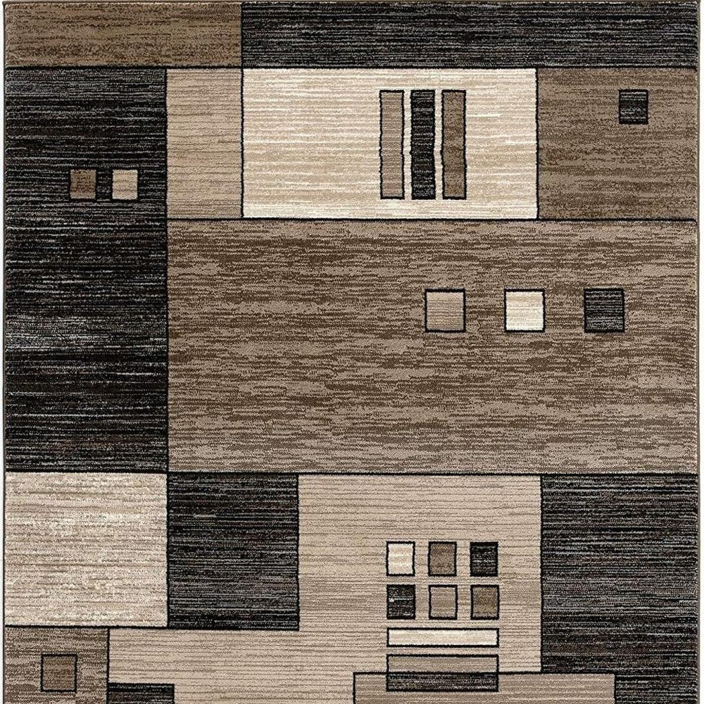 8' Brown and Black Abstract Power Loom Runner Rug