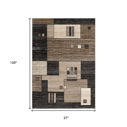 10' Beige Abstract Power Loom Runner Rug