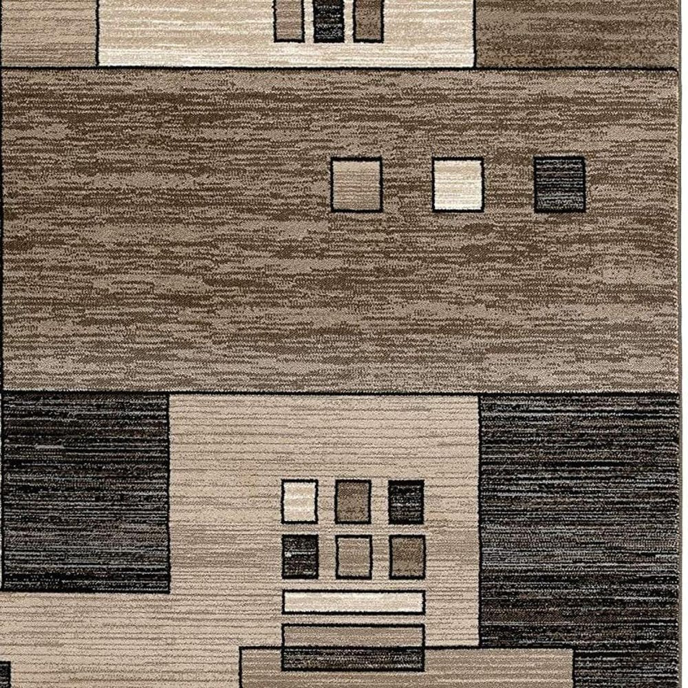 8' Brown and Black Abstract Power Loom Runner Rug