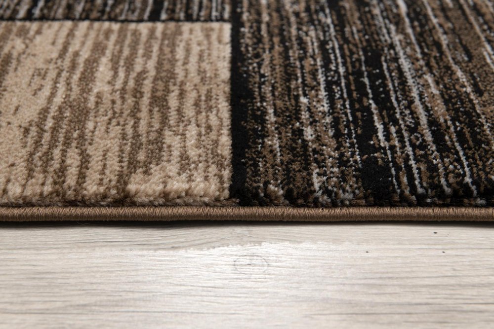 8' Brown and Black Abstract Power Loom Runner Rug