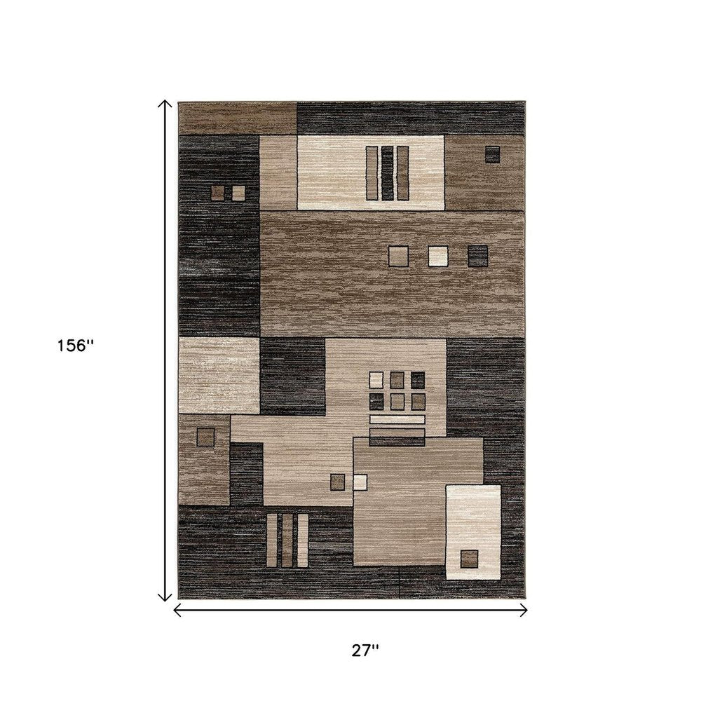 8' Brown and Black Abstract Power Loom Runner Rug