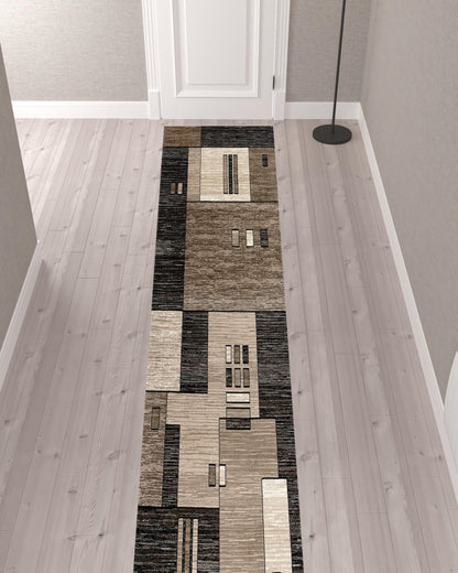 10' Beige Abstract Power Loom Runner Rug