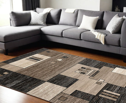 10' Beige Abstract Power Loom Runner Rug