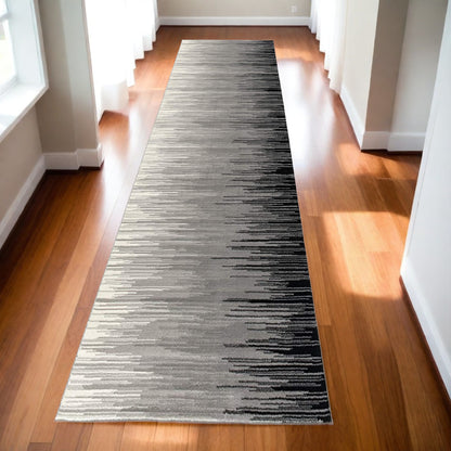 2' X 10' Black Transitional Striped Runner Rug