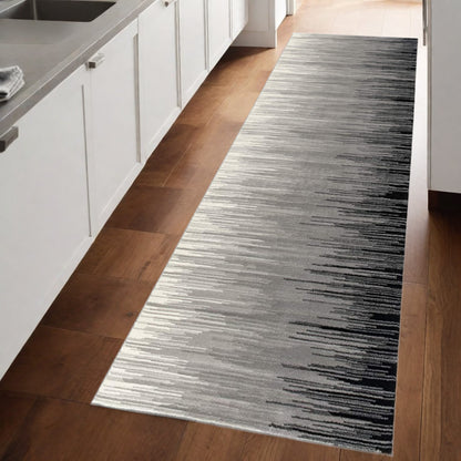 2' X 10' Black Transitional Striped Runner Rug