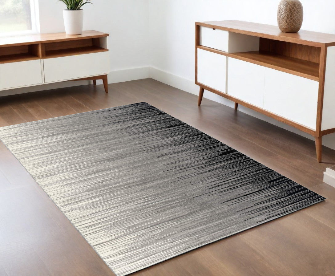 2' X 10' Black Transitional Striped Runner Rug