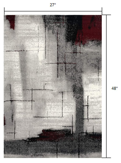 3' X 5' Gray And Burgundy Abstract Area Rug