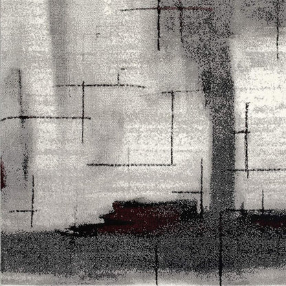 3' X 5' Gray And Burgundy Abstract Area Rug