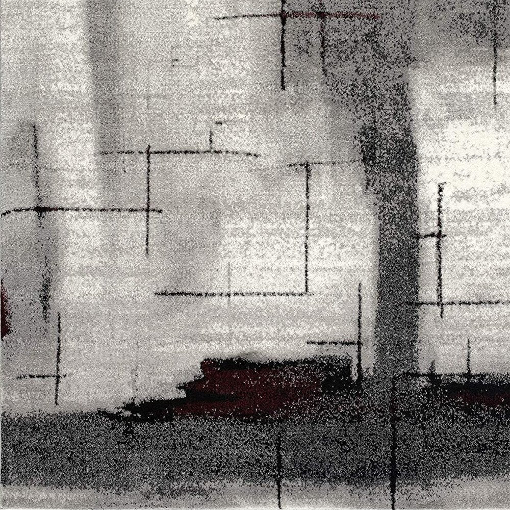 3' X 5' Gray And Burgundy Abstract Area Rug