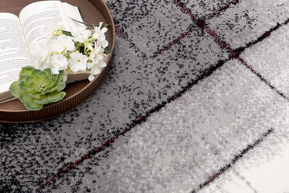 3' X 5' Gray And Burgundy Abstract Area Rug