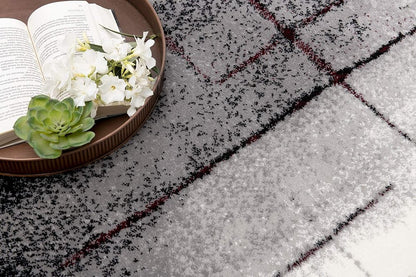 3' X 5' Gray And Burgundy Abstract Area Rug