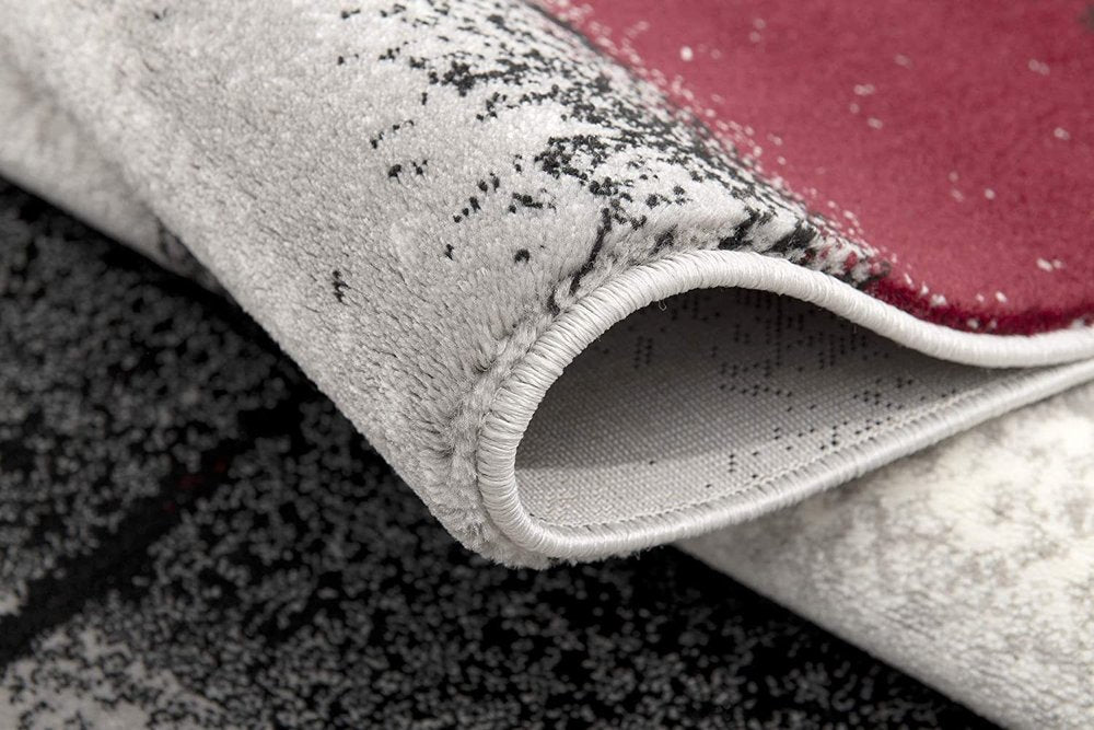 3' X 5' Gray And Burgundy Abstract Area Rug