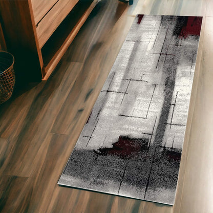 3' X 5' Gray And Burgundy Abstract Area Rug