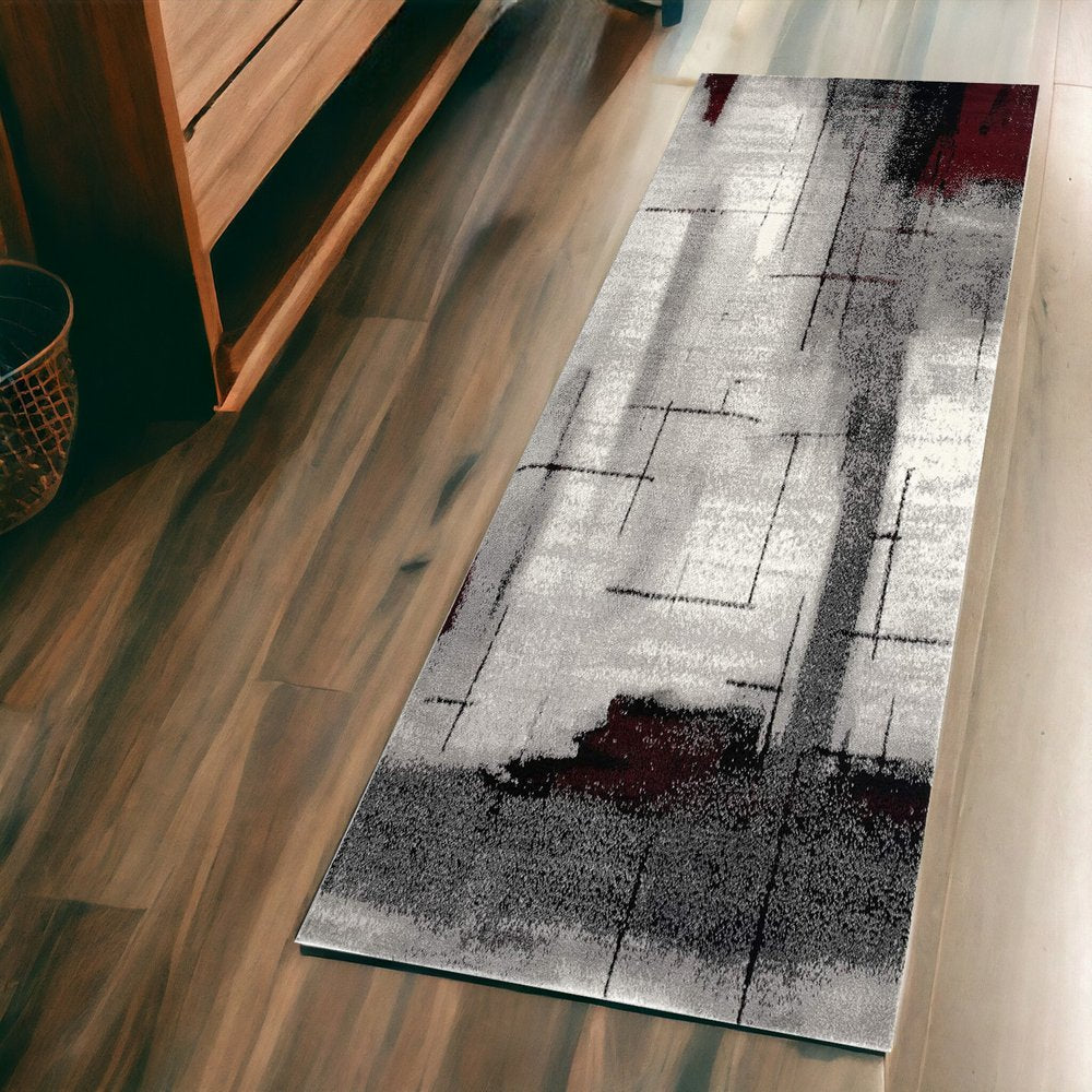 3' X 5' Gray And Burgundy Abstract Area Rug