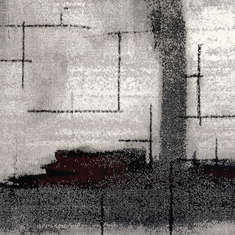 3' X 5' Gray And Burgundy Abstract Area Rug