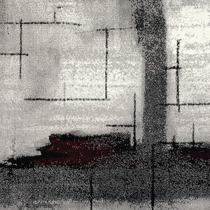 3' X 5' Gray And Burgundy Abstract Area Rug