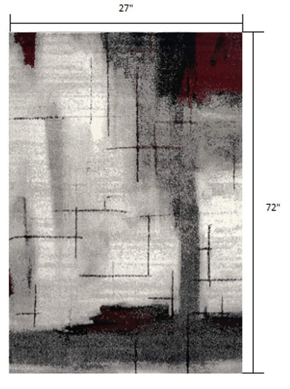 3' X 5' Gray And Burgundy Abstract Area Rug