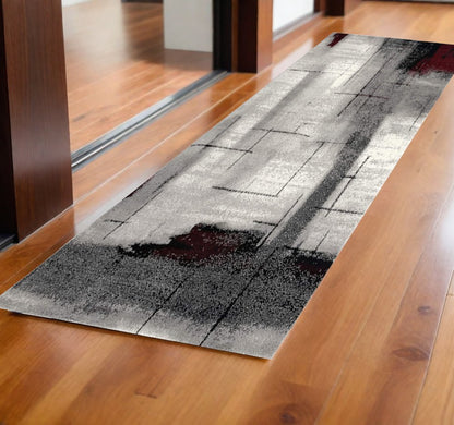 3' X 5' Gray And Burgundy Abstract Area Rug