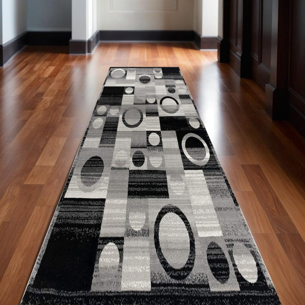 20' Gray Abstract Dhurrie Runner Rug