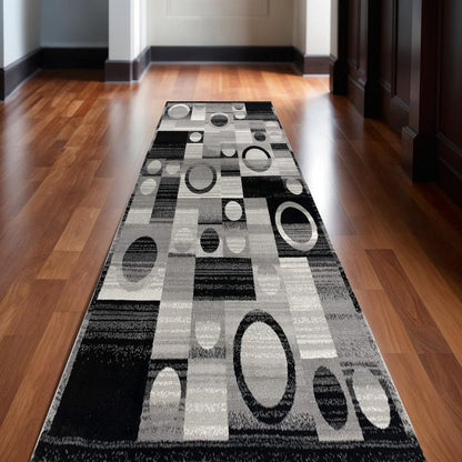 20' Gray Abstract Dhurrie Runner Rug