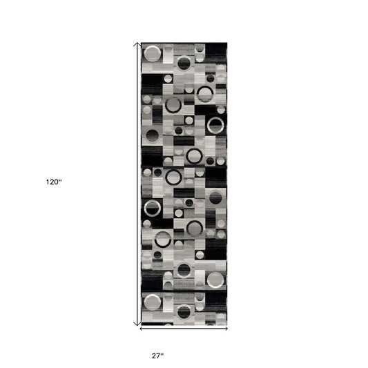 20' Gray Abstract Dhurrie Runner Rug