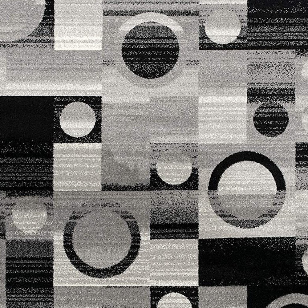 4' X 6' Gray Blocks And Rings Area Rug