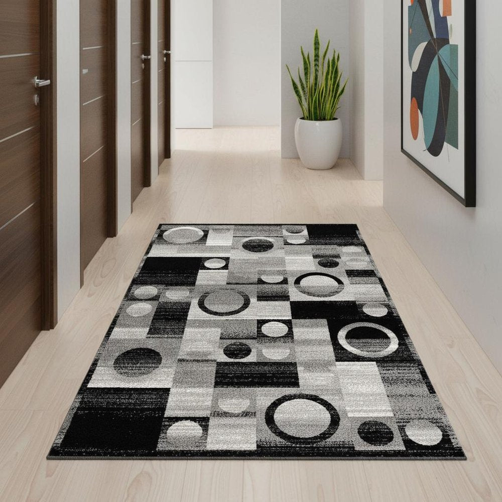 4' X 6' Gray Blocks And Rings Area Rug