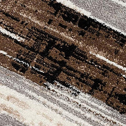 10' Beige Brown and Gray Abstract Runner Rug