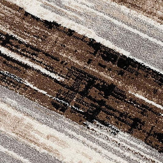10' Beige Brown and Gray Abstract Runner Rug