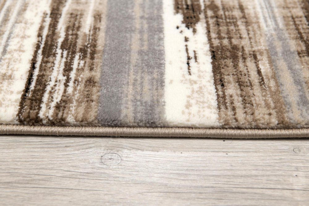 10' Beige Brown and Gray Abstract Runner Rug