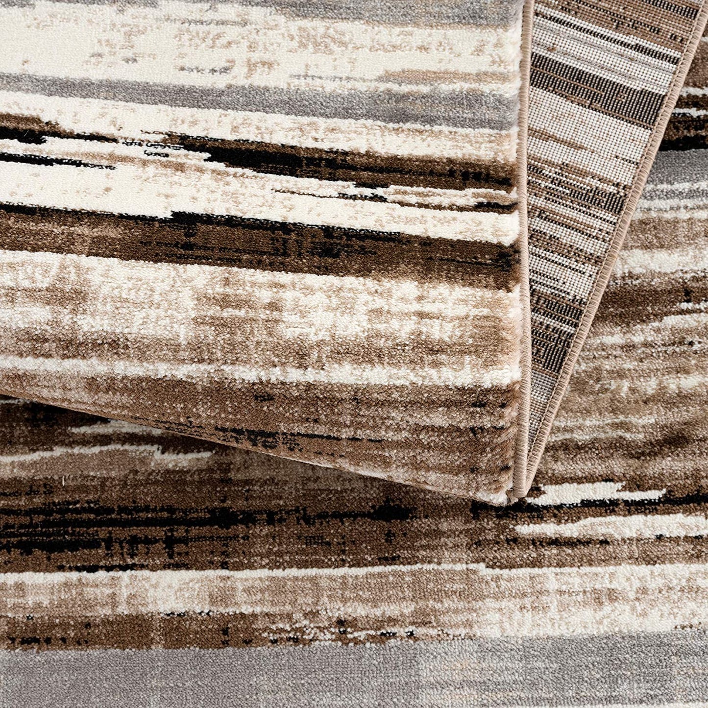 5' X 7' Beige Striped Dhurrie Area Rug