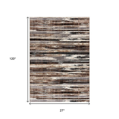 3' X 5' Beige Striped Power Loom Area Rug