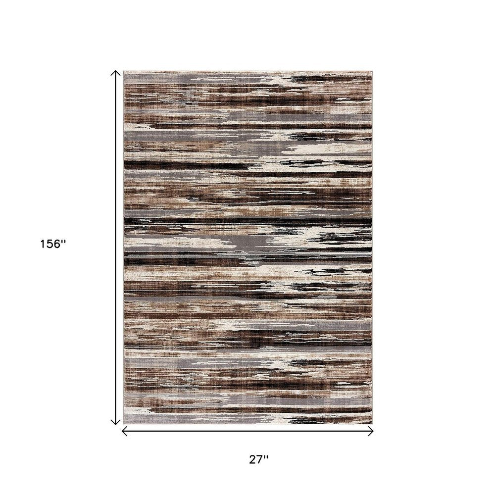10' Beige Brown and Gray Abstract Runner Rug