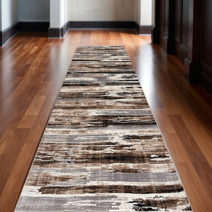 3' X 5' Beige Striped Power Loom Area Rug