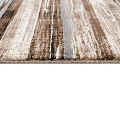 5' X 7' Beige Striped Dhurrie Area Rug